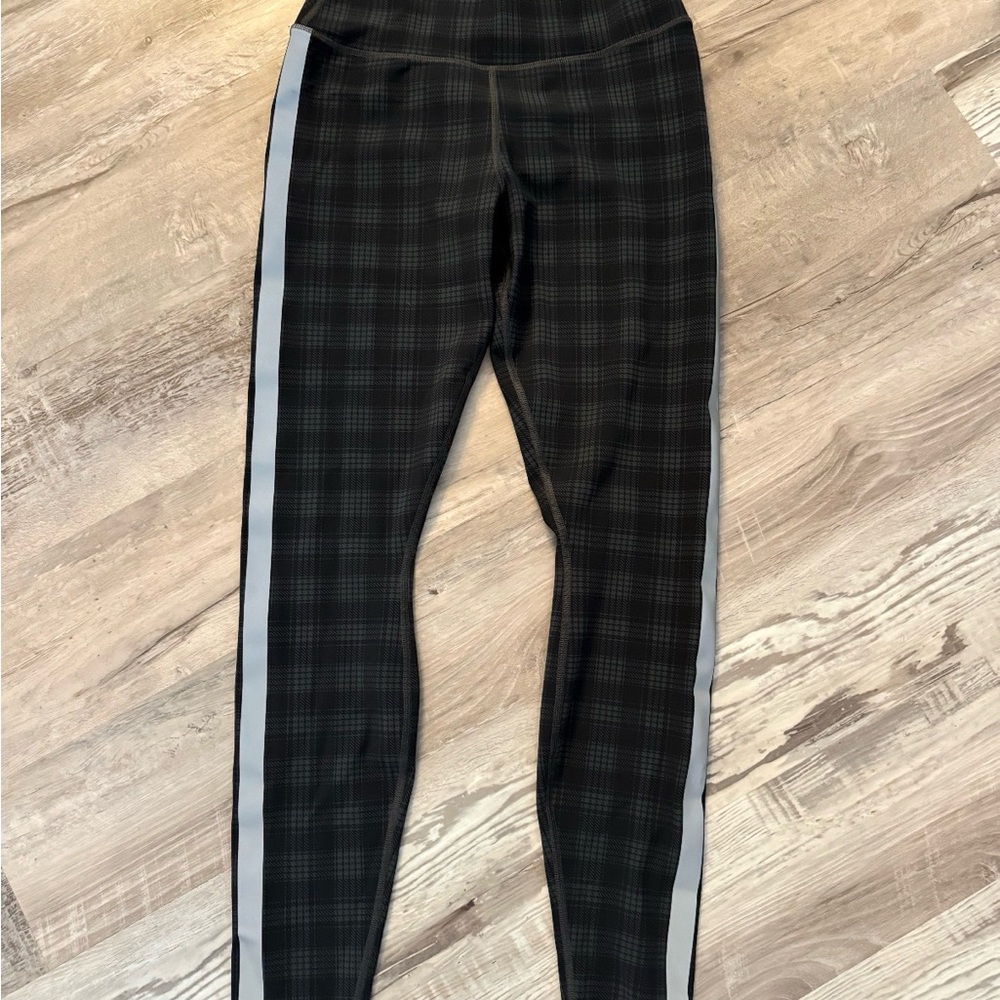 Black Plaid Leggings with White Stripes